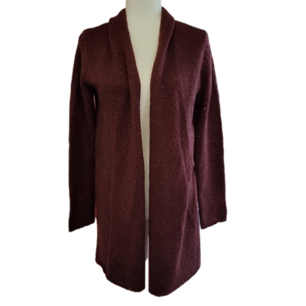 J Jill Mohair Blend Maroon Sequin Long Open Cardigan Sweater Size Medium EUC